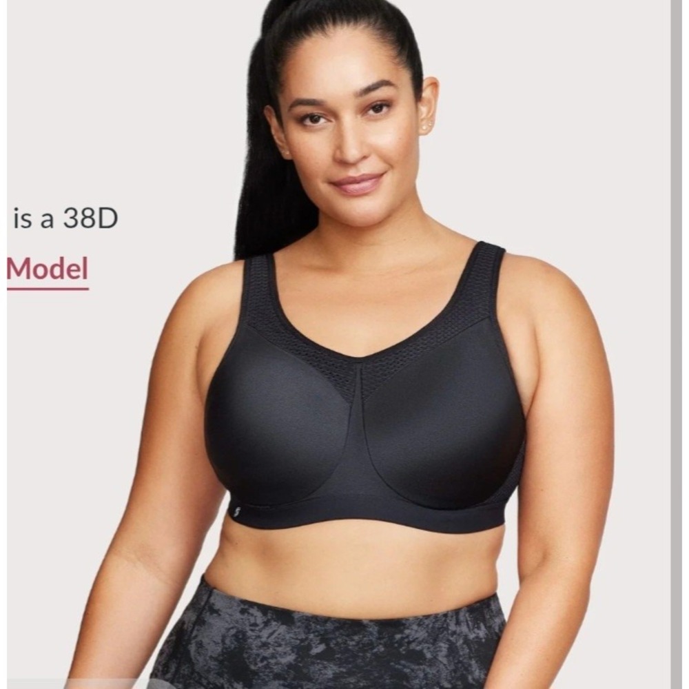 Glamorise Custom Control High Impact Sports Bra Black 46H Plus Size New
